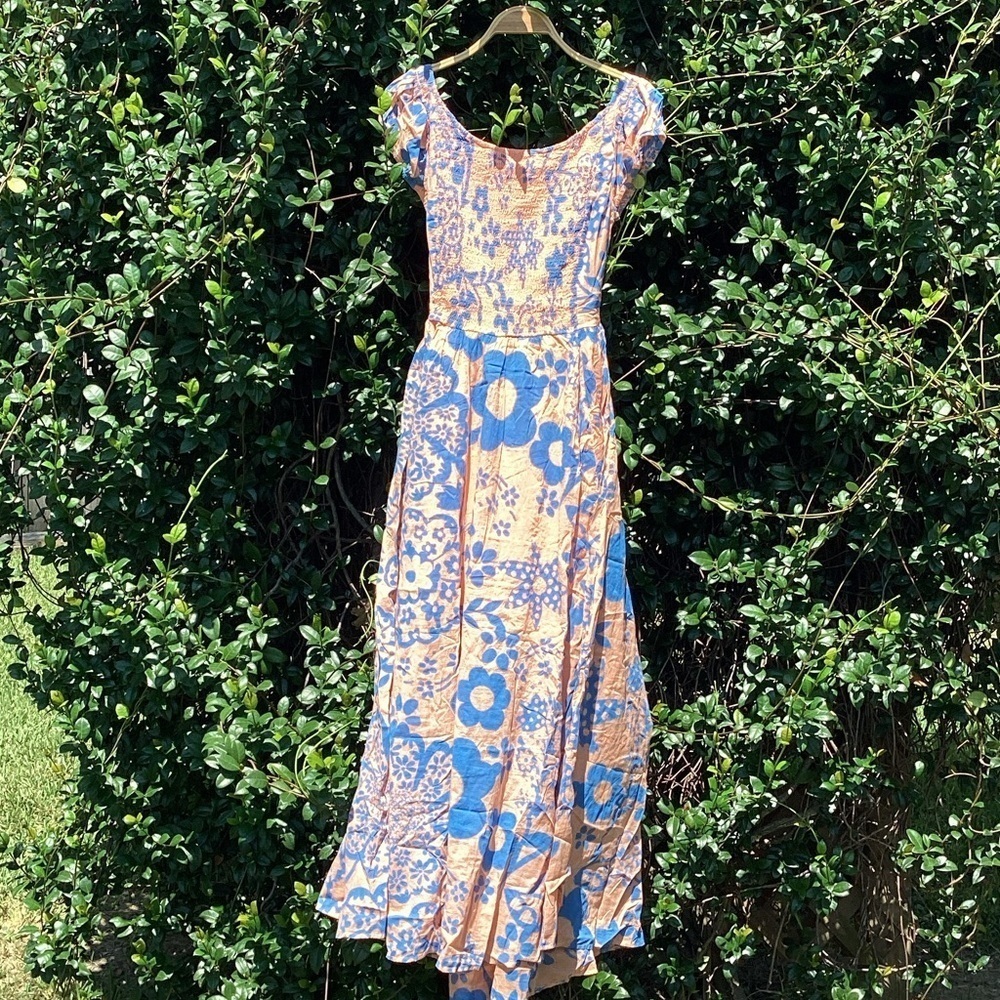 NWT Free People Ultraviolet Backless Floral Dress - Blue and Peach Size Medium 8 - Picture 2 of 10